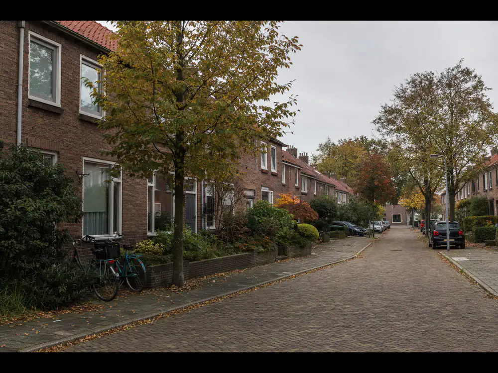Twentse woonstraat met rode bakstenen rijtjeshuizen